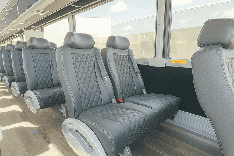 interior of Denton Shuttle Bus Rentals charter bus